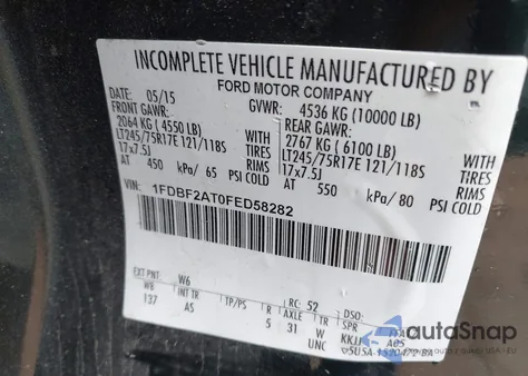 2015 Ford F-250 Xl z USA, uszkodzony, nr VIN 1FDBF2AT0FED58282